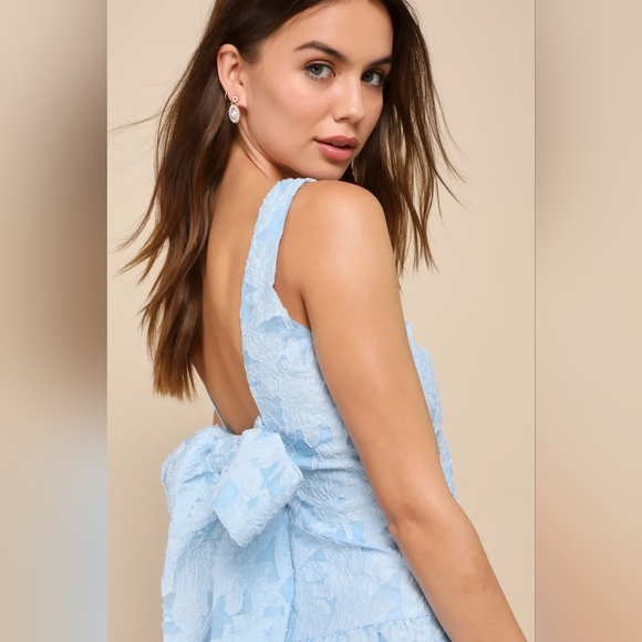 Lulus Exuberant Elegance Light Blue Jacquard Drop Waist Mini Dress XL Wedding - Picture 4 of 10
